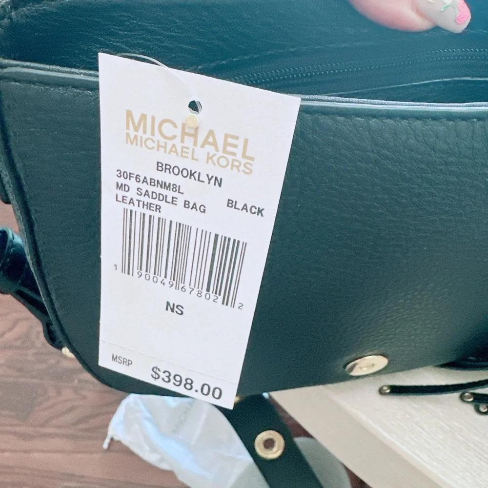 Michael Kors Brooklyn Medium Saddle Bag Leather Black/NWT - Picture 12 of 15